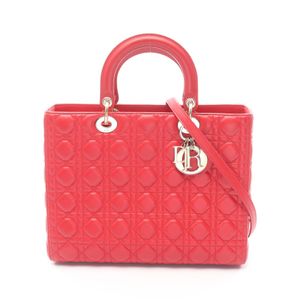 [Used] Dior Lady Dior Large Handbag, Cannage M0566ONGE-M52R RED Leather, Lady Dior 2-way Tote, Large, Women's, Used A