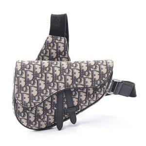 [Used] Dior Waist Bag Body Bag Saddle Oblique Ivory/Navy Canvas Leather Oblique Saddle Body Bag Mini Men's