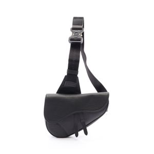 [Used] Dior Waist Bag Body Bag SADDLE Black Leather Saddle Body Bag Men's Used A