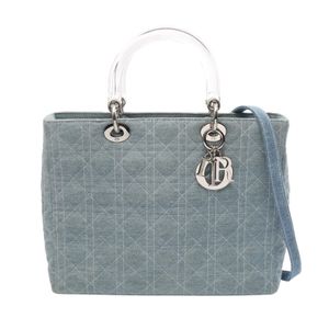 [Pre-owned] Dior Lady Dior Large Cannage 2-Way Handbag, Light Blue Denim, Women's Tote Bag