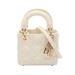 [Pre-owned] Dior Lady Dior Micro Bag, Cannage, 2-way, White Leather, Lady Dior Cannage 2-way Tote Micro
