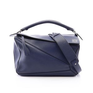 【二手】 LOEWE Puzzle Bag 中型兩用手提包 海軍藍/白色皮革 Puzzle Bag 中號 女士二手 B