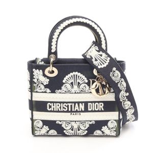 [Used] Dior LADY D-LITE Cornelie Medium 2-Way Handbag Navy/White Canvas LADY D-LITE Cornelie Medium Women's Used B