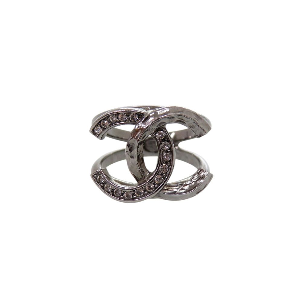 Excellent condition Chanel Coco Mark rhinestone ring, size 12, C21K stamped, gunmetal, 0597 [Pre-owned] CHANEL