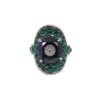 Excellent condition Gucci metal stone rhinestone faux pearl ring, size 15, Color 0498 [Pre-owned] GUCCI