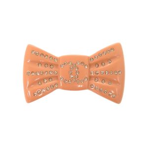 Excellent condition Chanel Coco Mark RIBON Motif Plastic Rhinestone Metal Salmon Pink Brooch 1300 [Used] CHANEL