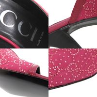 Like New Gucci Logo Mule Sandals, Heeled Sandals, 727193, Size 36 1/2, Leather, Rhinestones, Wine RED Sandals, 1266 [Pre-owned] GUCCI