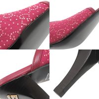 Like New Gucci Logo Mule Sandals, Heeled Sandals, 727193, Size 36 1/2, Leather, Rhinestones, Wine RED Sandals, 1266 [Pre-owned] GUCCI