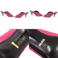 Like New Gucci Logo Mule Sandals, Heeled Sandals, 727193, Size 36 1/2, Leather, Rhinestones, Wine RED Sandals, 1266 [Pre-owned] GUCCI