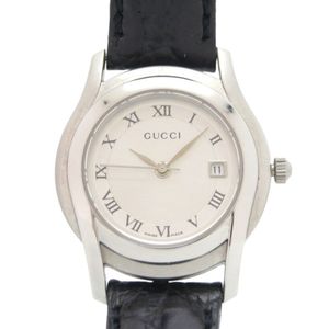 Gucci 5500L SS 壓花皮革銀黑色石英錶 0752 [二手] GUCCI