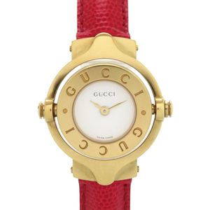 Gucci Turnface 手鐲腕錶 6600L 不鏽鋼皮革白色RED石英腕錶 白色錶盤 1621 [二手] GUCCI