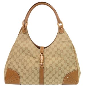 Gucci 구찌 뉴 재키 124404 GG 캔버스 레더 베이지 카멜 숄더백 1223 [중고]
