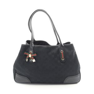【二手】Gucci Princy GG帆布托特包 163805 黑/綠/RED帆布皮革Princy托特包 女士二手 A
