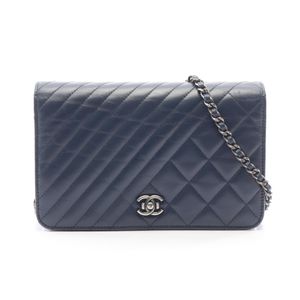 【중고】 Chanel 샤넬 숄더백 코코보이 네이비 램스킨(양가죽) 코코보이 체인 월렛 여성용 Used B