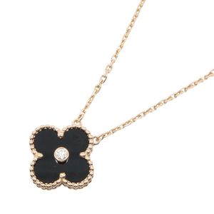 [Pre-owned] Van Cleef & Arpels Vintage Alhambra Necklace, Onyx 1PD Necklace, Neck Circumference 38/42cm, K18PG (Pink Gold), Diamond Vintage Alhambra Onyx 1PD Necklace