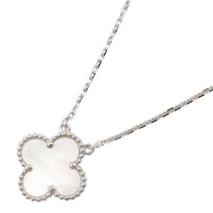 [Pre-owned] Van Cleef & Arpels Vintage Alhambra Mother-of-Pearl Necklace VCARF48700, Neck size 37/41cm, K18WG (White Gold)