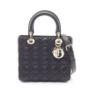 [Pre-owned] Dior handbag, Lady Dior, medium size, Cannage pattern, 2-way design, M0565ONG, black leather. Lady Dior Cannage 2-way tote bag, medium size.