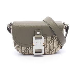 [Pre-owned] Dior Saddle Messenger Mini Oblique Shoulder Bag, Khaki/Ivory Canvas Leather, Oblique Saddle Flap Messenger Bag Mini