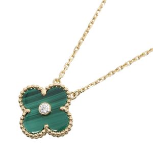 [Pre-owned] Van Cleef & Arpels Vintage Alhambra Necklace, Malachite 1PD Necklace, Neck Circumference 37/41.5cm, K18 (Yellow Gold), Diamond