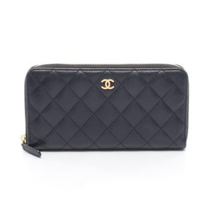 [중고] Chanel 샤넬 마틀라세 라운드 장지갑 블랙 캐비어 스킨(그레인드 카프) 마틀라세 라운드 장지갑 여성용 Used B