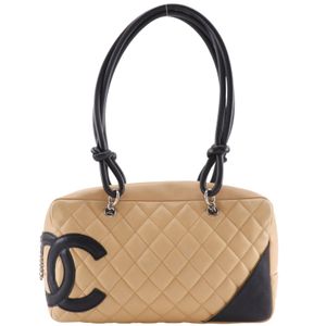 샤넬 CHANEL 볼링백 토트백 캉봉 라인 A25171 레더 베이지 숄더백, 핸드백 Bowling bag 여성용【중고】