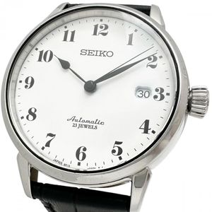 SEIKO Presage SARX027/6R15 02Z0 Enamel Dial, Overhauled, Skeleton Caseback, Stainless Steel/Leather/Enamel, Automatic Movement, White Dial/Black Aftermarket Leather Strap, Men's Watch [Used]