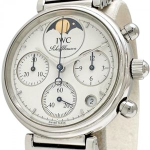IWC(International Watch Company) Little Da Vinci IW373606 Moon Phase Chronograph Watch, Stainless Steel, Quartz, White Dial/Silver Strap, Ladies' [Used]