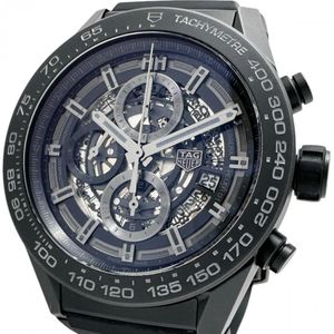 TAG HEUER Carrera Calibre Heuer 01 Chrono CAR2A91 Skeleton Watch, Ceramic/Rubber Strap, Automatic Movement, Black Dial/Black Rubber Strap, Men's [Used]
