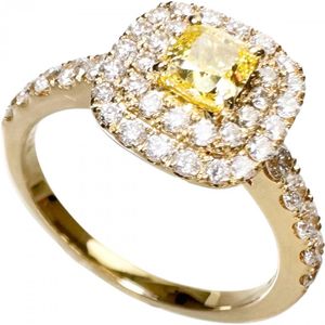 Size 12 Fancy Vivid Yellow Diamond (FVY-VS2) 0.43ct Diamond 0.63ct Ring, K18 Gold, 4.1g, Women's [Used]