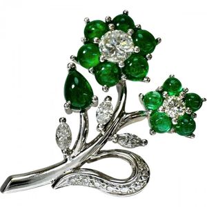 Flower motif emerald 2.39ct diamond 0.75ct pendant top Pt850 platinum/Pt900 platinum/K18WG white gold 7.6g Women's [Used]