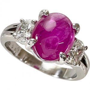 Size 9 Cabochon Pink Sapphire 2.40ct Diamond 0.47ct Ring, Pt900 Platinum, 5.7g, Women's [Used]