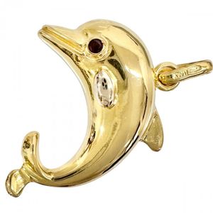 Italian dolphin ruby ​​pendant top, 18K gold, 5.7g, women's [Used]