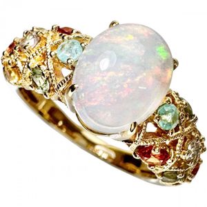 Size 11 Opal, Diamond, Color Sapphire Ring, K18 Gold, 5.1g, Women's [Pre-owned]