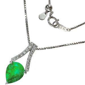 Emerald 1.70ct, Diamond 0.20ct Necklace, K18WG White Gold, 6.3g, 45.5cm, Women's [Used]