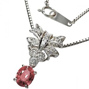Padparadscha sapphire 0.801 ct, diamond 0.17 ct necklace, K18WG white gold, 6.1g, 43cm, women's. [Used]