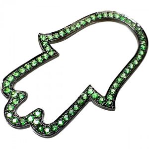 Hamsa motif green grossular garnet 1.01ct pendant top in 18K white gold (5.2g) for women. [Pre-owned]