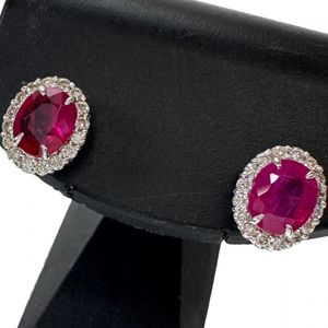 Burmese ruby ​​0.72/0.77ct, diamond 0.14×2ct, K18WG white gold earrings, 1.6g, women's. [Used]