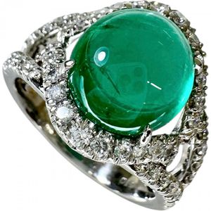 Size 14 Emerald Cat's Eye 5.10ct Diamond 0.64ct Ring, Pt900 Platinum, 10.8g, Women's [Used]