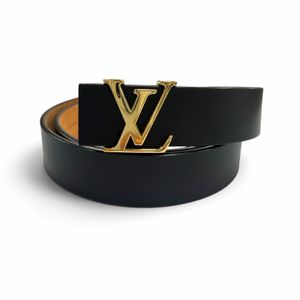 Excellent condition ▼ LOUIS VUITTON M6901V Ceinture Initials LV Leather Belt Black Gold Hardware 85/34 Made in Spain Men's with Box