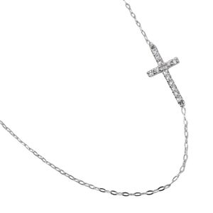 Cross necklace, K18 white gold with diamonds, approximately 1.2g, women's [pre-owned]