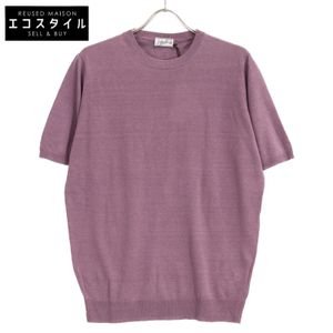 S.MORITZ GC1MC LC14R เสื้อถักแขนสั้นคอกลม ผ้าลินินผสมคอตตอน 14 เกจ สีชมพู ไซส์ 50 [มือสอง]