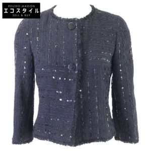 Chanel 샤넬 【국내 정품】 P14636V08298 스팽글 노카라 재킷 34【중고】