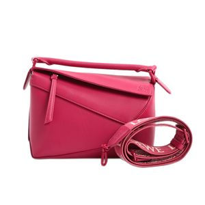 【二手】 LOEWE Puzzle Edge 小號單肩包 A510P60X24 小牛皮 粉紅色