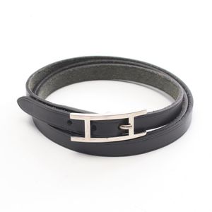 [중고] Hermes 에르메스 팔찌 아피3 롱 블랙 가죽 팔찌 아피3 여성용 Used A