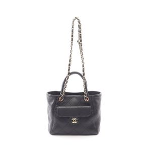 [Pre-owned] Chanel CHANEL Handbag Matelassé 2WAY Black Caviar Skin (Grained Calf) Matelassé 2-way Handbag Women's Unused
