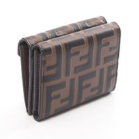 [Used] FENDI Tri-fold Wallet FF Diamond 8M0480 Braun/Black Leather FF Diamond Tri-fold Wallet Women's Used A