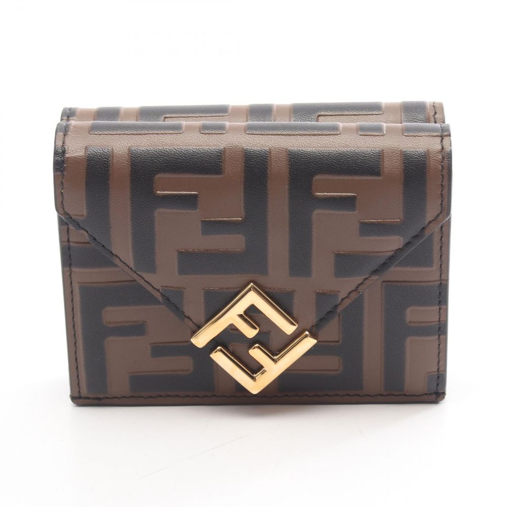 [Used] FENDI Tri-fold Wallet FF Diamond 8M0480 Braun/Black Leather FF Diamond Tri-fold Wallet Women's Used A