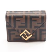 [Used] FENDI Tri-fold Wallet FF Diamond 8M0480 Braun/Black Leather FF Diamond Tri-fold Wallet Women's Used A