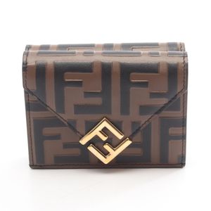 [Used] FENDI Tri-fold Wallet FF Diamond 8M0480 Braun/Black Leather FF Diamond Tri-fold Wallet Women's Used A