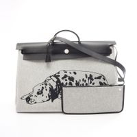 【二手】Hermes 爱马仕 波士顿包 Herbag Zip 50 Retourne Cabin 2WAY 米色/黑色/铂金灰 帆布/皮革 Herbag Zip 50 Retourne Cabin 斑点狗纹